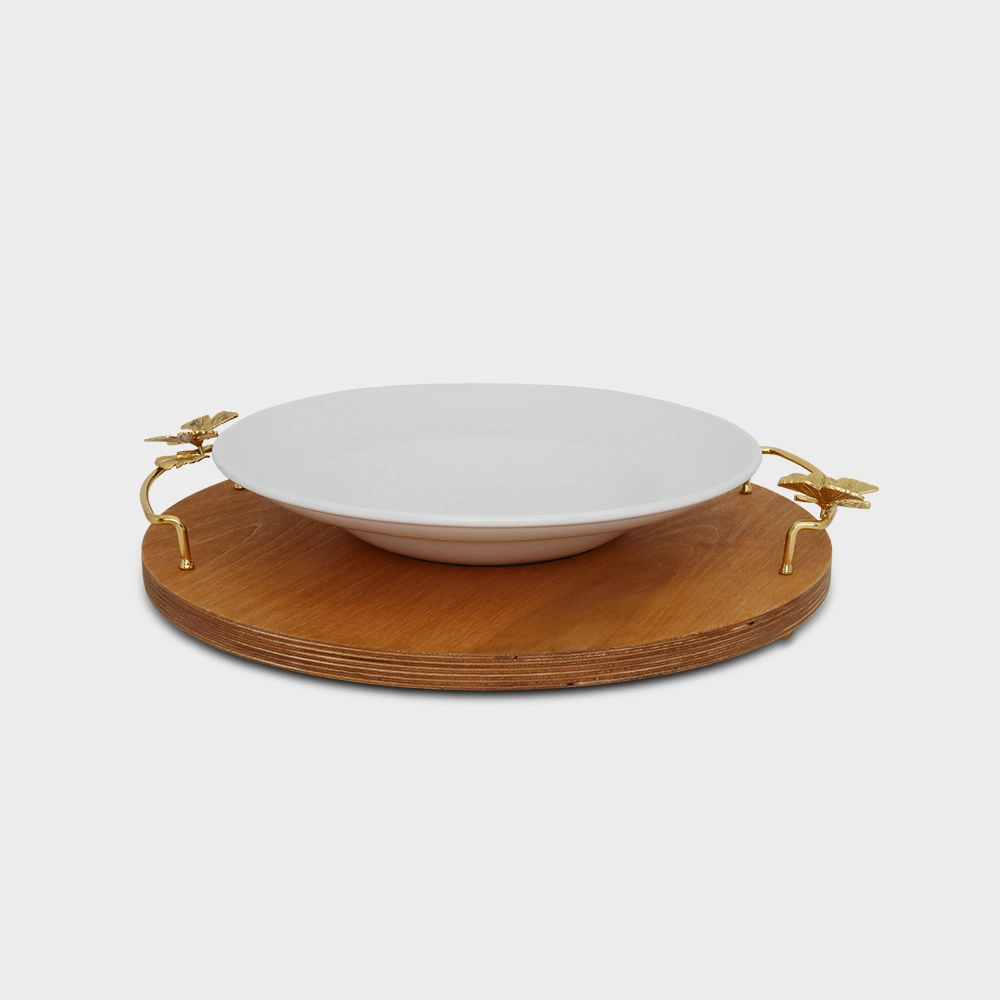 salad bowl with wooden base 6086 Delight Home Gifts ظرف سالادخوری چینی با سینی چوبی