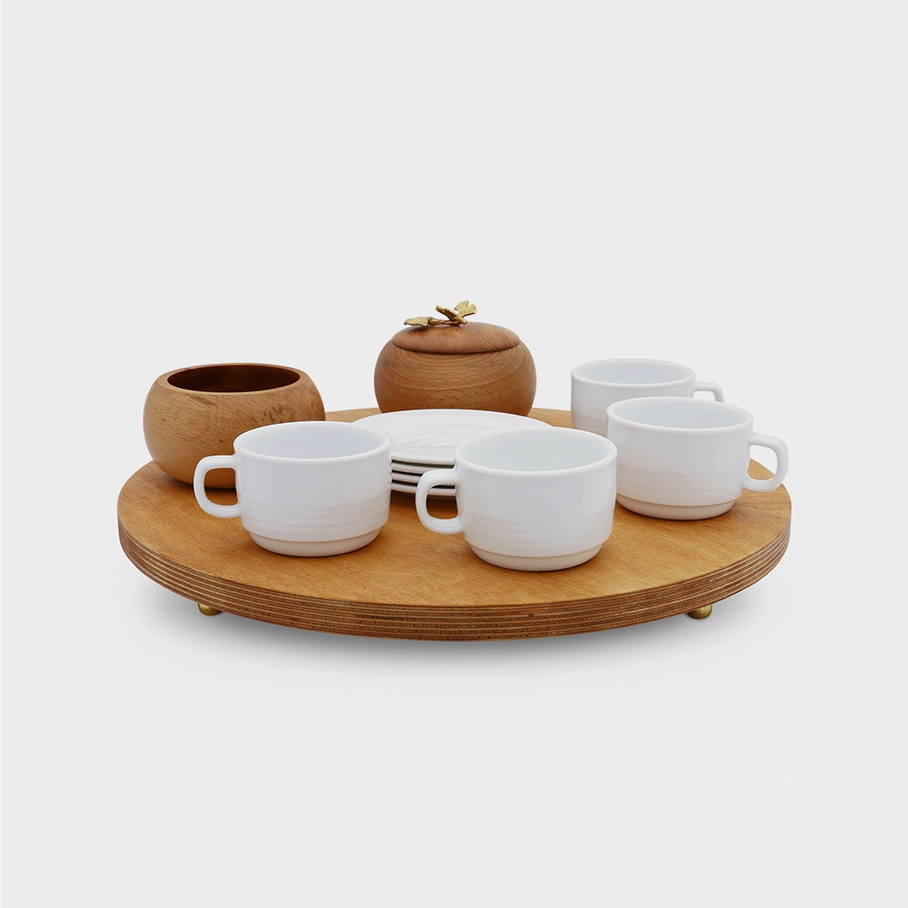 4 person coffee set with wooden tray 6090 Delight Home Gifts سرویس قهوه خوری چینی 4 نفره