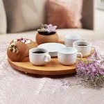 سرویس قهوه خوری چینی 4 نفره با سینی و قندان چوبی - تصویر 2