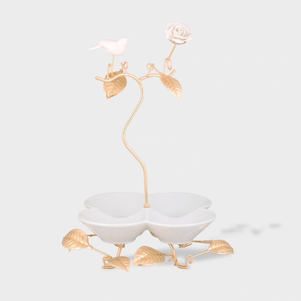 4-section serving bowl on leaf stand 6012 Delight-Home-Gifts اردو خوری چینی 4 خانه پایه دار