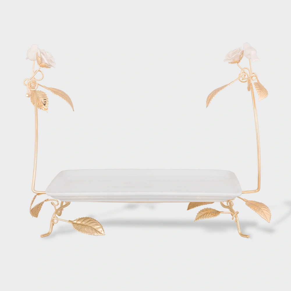 serving dish on leaf stand 6009 Delight-Home-Gifts دیس پذیرایی چینی فلت پایه دار