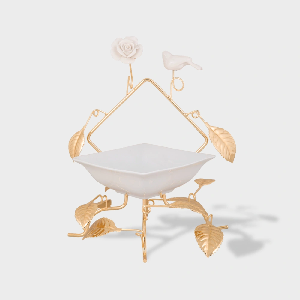 square serving bowl on leaf stand 6013 Delight-Home-Gifts ظرف پذیرایی چینی پایه دار مربعی