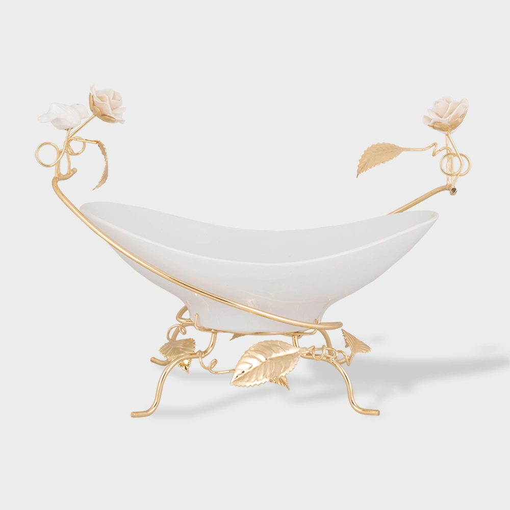 (tourin) serving bowl on leaf stand 6001 Delight-Home-Gifts کشکول تورین چینی روی پایه فلزی