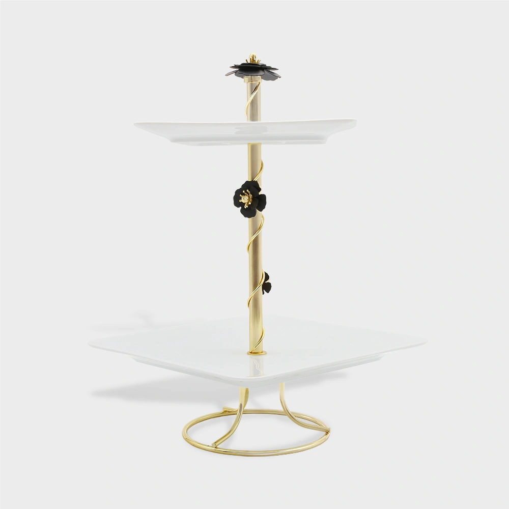 2-tier square serving plate 6038 Delight-Home-Gifts شیرینی خوری دوطبقه چینی مربعی